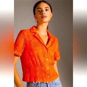Anthropologie Maeve Vibrant Orange Lace Top